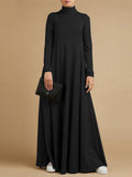Aovica-Casual Loose 4 Colors High-Neck Long Sleeves Maxi Dress