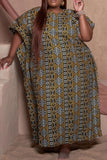 Khaki Casual Print Patchwork Long Dress Plus Size Dresses (Subject To The Actual Object)