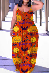 Halloween Costume Multicolor Casual Print Backless Spaghetti Strap Long Dress Dresses