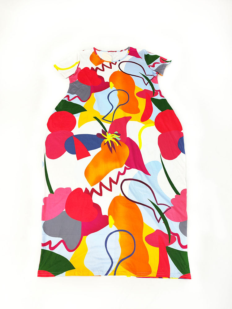 Aovica-Stylish Short Sleeve Plus Size Floral Print Maxi Dress