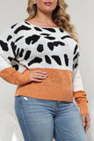 Black Gray Casual Leopard Patchwork O Neck Plus Size Tops