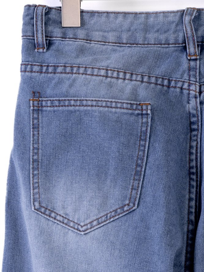 Aovica-Blue Denim Plain Casual Jeans