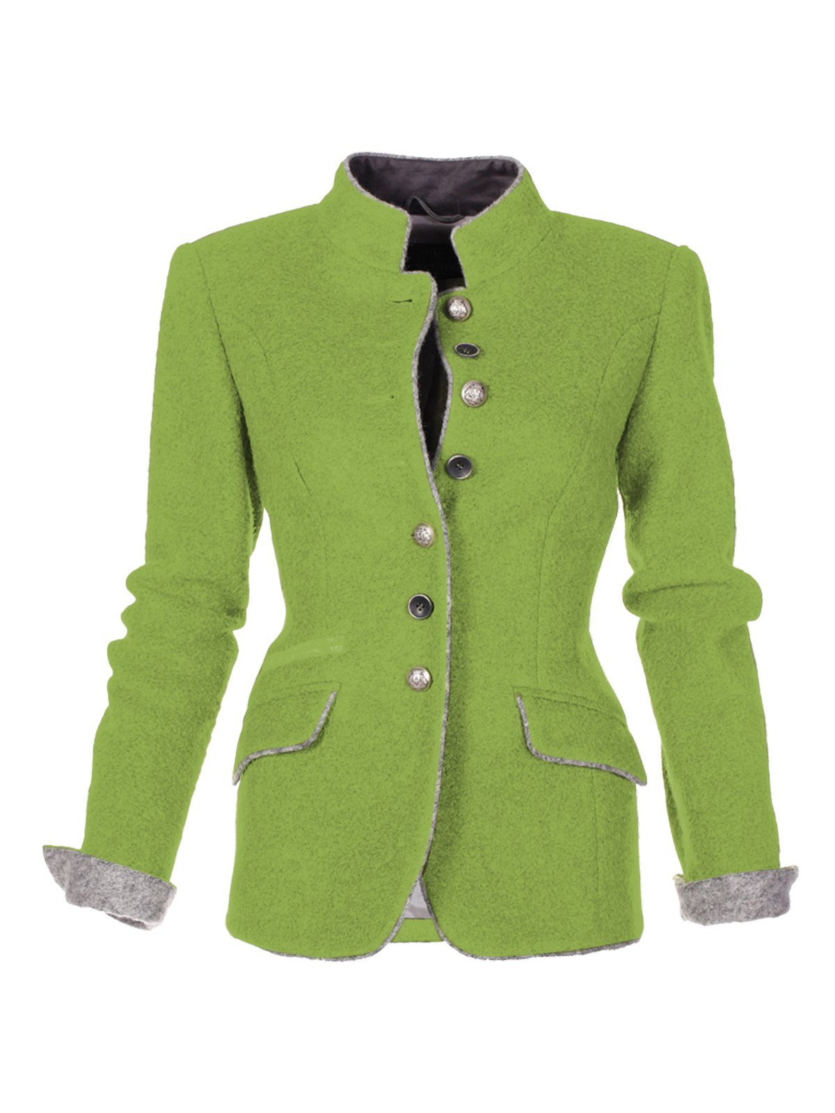Aovica-zolucky Solid Vintage Blazer Stand Collar Jacket