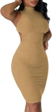 AOVICA-Sleeveless Cut Out Backless Bodycon Mini Dress