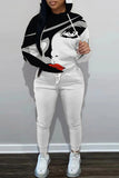 White Casual Print Basic Hooded Collar Long Sleeve Two Pieces