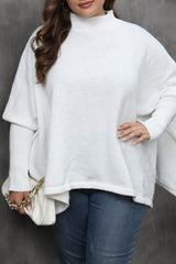 Aovica-White Casual Solid Basic Turtleneck Plus Size Tops