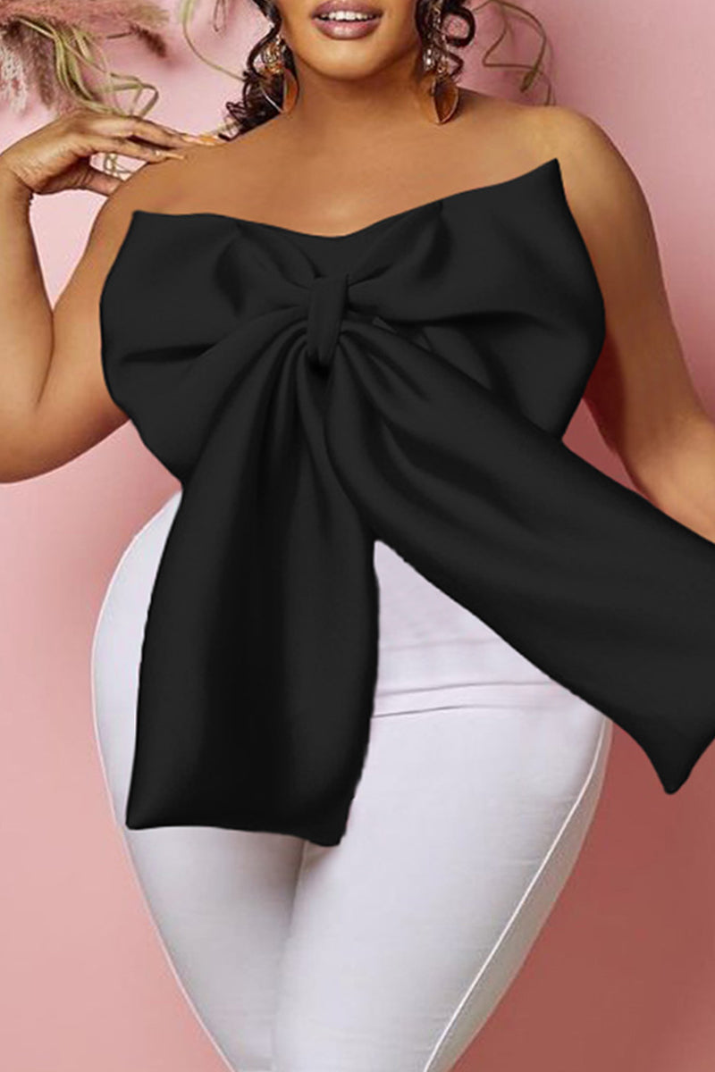 Aovica-Sexy Casual Solid Patchwork Backless With Bow Strapless Plus Size Tops