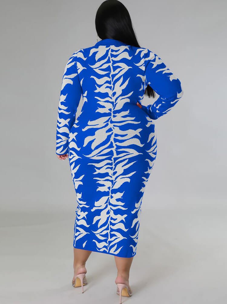 AOVICA-Long Sleeve Floral Print Bodycon Midi Dresses