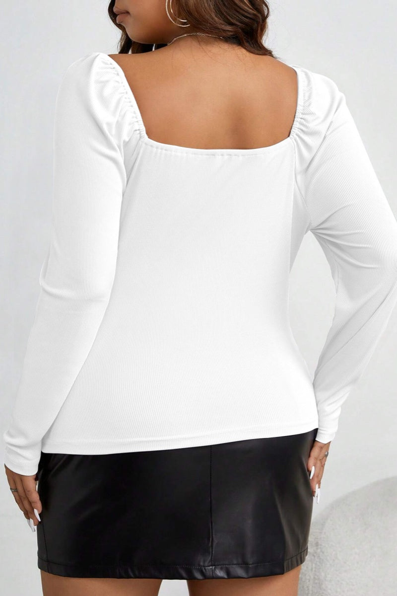Aovica-Casual Solid Hollowed Out V Neck Plus Size Tops