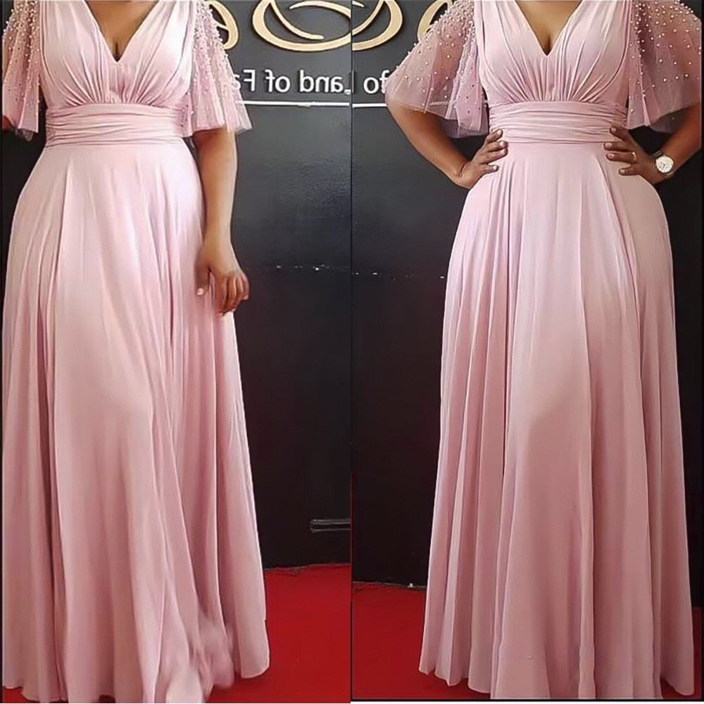 Aovica Dresses for Women 2023 Elegant Wedding Party Night Solid Flare Sleeve High Waisted Floor Length Luxury Evening Night Long Cloth