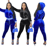 Solid Sport Velvet 2 Piece Matching Set Women Zip Up Long Sleeve Crop Top And Pants Sets Sportsuits Workout Outfits Fitness Wear