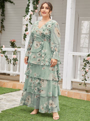 Aovica  Women Large Plus Size Maxi Dresses Casual Elegant Party Evening 2022 Spring Long Sleeve Floral Oversize Festival Clothing