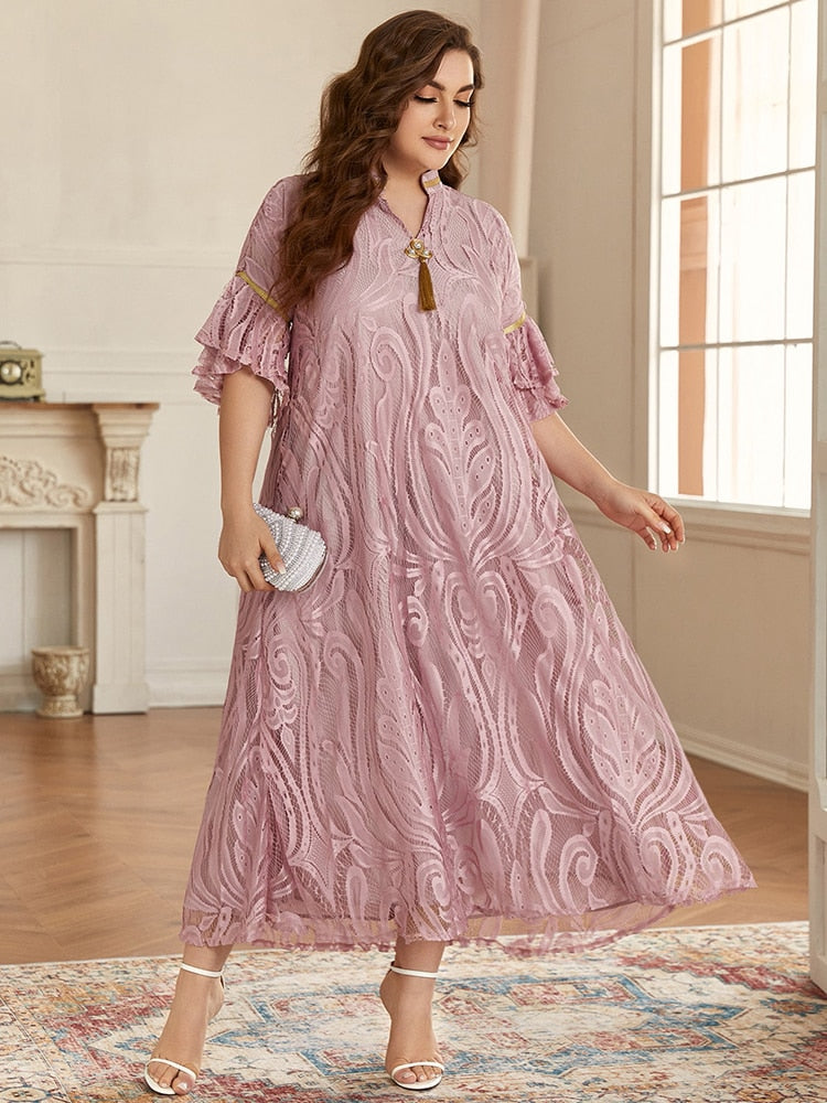 Aovica  Women Plus Size Maxi Dresses Large 2022 New Summer Pink Oversized Luxury Elegant Evening Party Abaya Long Muslim Clothing