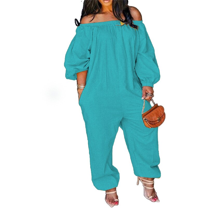 Aovica Plus Size S-4xl Jumpsuit Women Elegance Wholesale Off Shoulder Solid Casual Sweet Loose Overalls One Piece Outfits Dropshpping