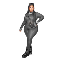 Aovica Plus Size Women Clothing Streetwear  Long Sleeve Jumpsuit One Piece Outfits Rompers Jumpsuit Black