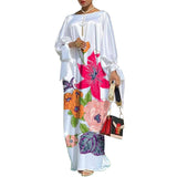 Aovica Dress  2023 Women O-Neck Long Sleeve Satin Slik Dress Vintage Floral Printed Sundress Bohemian Vestidos Plus Size