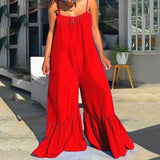 Aovica Oversized Chiffon Jumpsuits and Rompers For Women Large Solid High Waisted Pleated V Neck Elegant Evening Night Party Jumpsuits