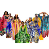 Aovica 2 Piece Pant Set Women Africa Clothes African Dashiki New Fashion Two Piece Suit Long Dress And Wide Pants Party Dresses Robe