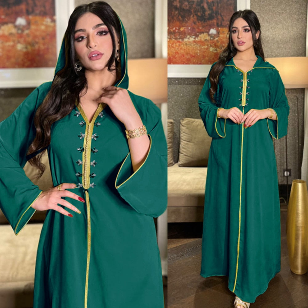 Aovica  Elegant Lady Islamic Clothing Abaya Dubai Turkey Muslim Hooded Dress Women Moroccan Caftan 2022 Eid Mubarak Djellaba Femme