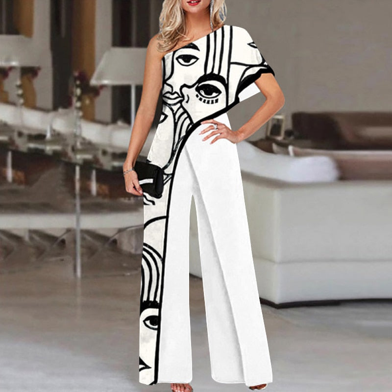 Aovica Wide Leg Rompers Casual Palazzo  2023 Women Playsuits Loose Solid  One Shoulder Jumpsuits Summer Office Party Overalls
