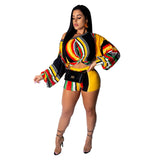 Summer Striped 2 Two Piece Set Puff Long Sleeve Crop Top And Biker Shorts  Club Summer Outfits For Women Matching Sets