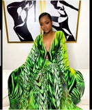 Women Printed Two Pieces Set Tops Bawting Sleeve V Neck Loose High Waist Wide Leg Pants African Fashion Matching Sets Suits New