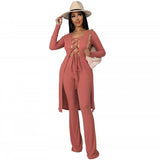 Two Piece Sets Long Sleeve Lace Up Top And Slim Pant Set Suits Casual Women Fashion 2022 Spring Summer Sweater Tracksuit Outfit