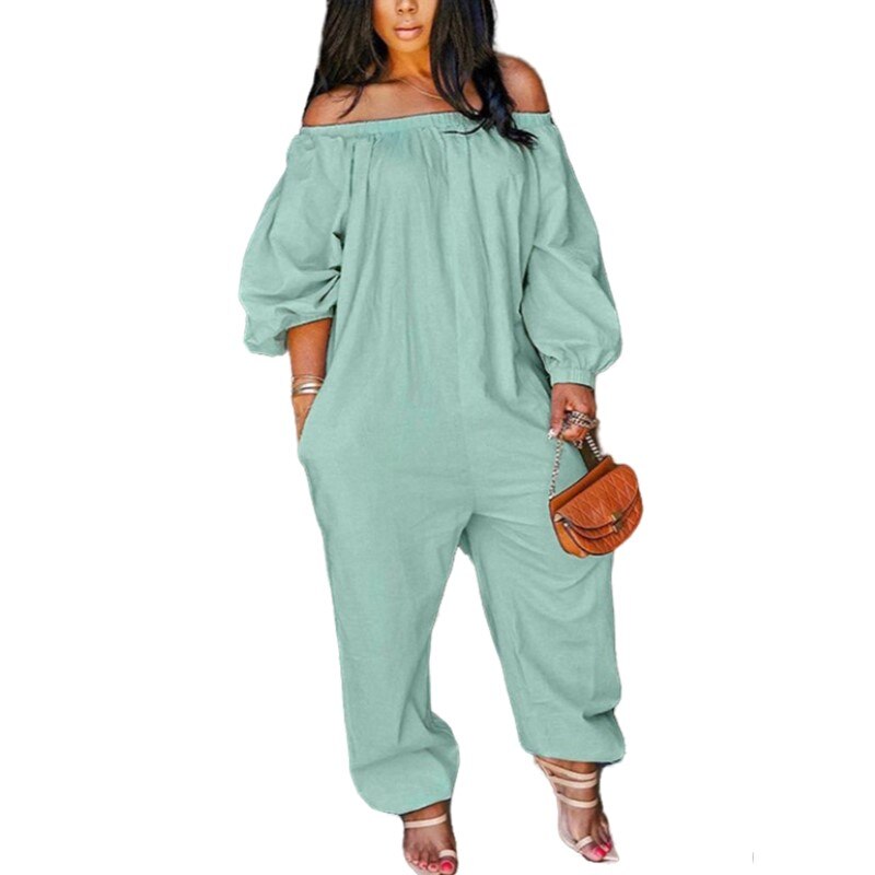 Aovica Plus Size S-4xl Jumpsuit Women Elegance Wholesale Off Shoulder Solid Casual Sweet Loose Overalls One Piece Outfits Dropshpping