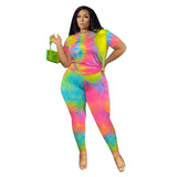 Aovica Plus Size Women Clothing 2 Piece Set Outfits Tie Dye Pants Sets Crop and Top Summer Fashion Streetwear Wholesale Dropshipping
