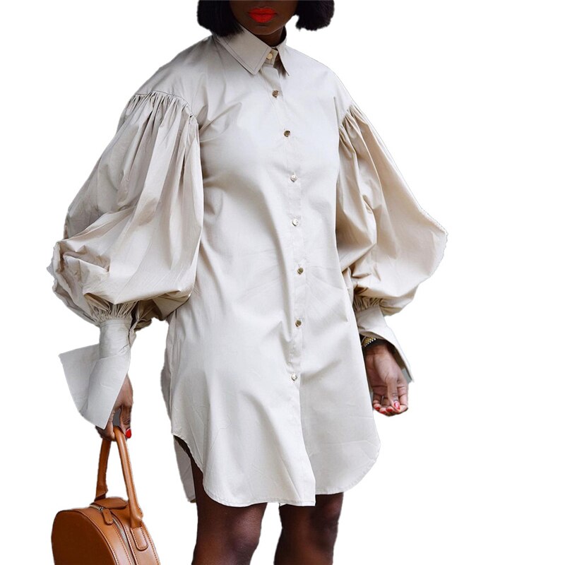 Lantern Sleeve Elegant Shirt White Black  Button Vintage Blouse Turn Down Collar Office Ladies Long Shirt Female Casual 2023