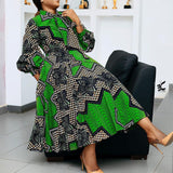 Aovica Polyester African Dresses For Women New Fashion 2023 Autumn Winter Dashiki Africa Style Print Rich Bazin Dashiki Maxi Long Dress