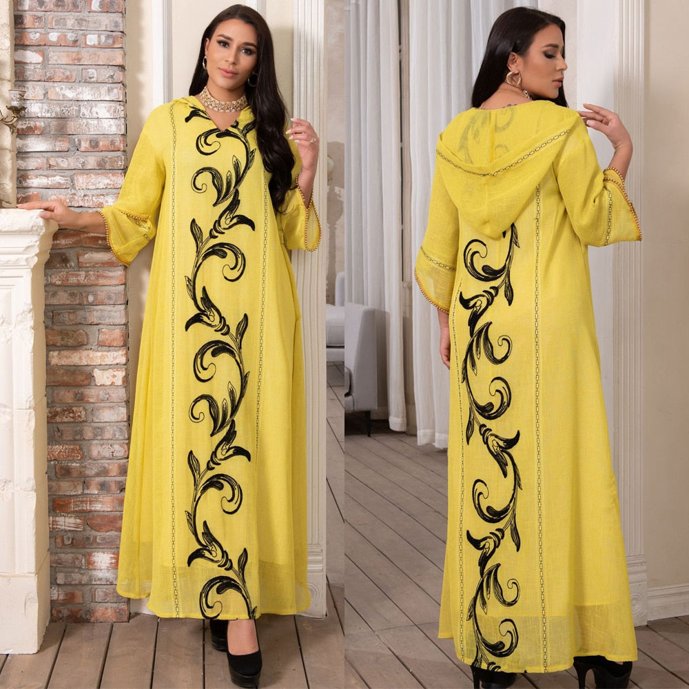 Aovica  Eid Mubarak Abayas For Women Muslim Fashion Hooded Dress Embroidery Elegant Gowns Vetements African Boubou Caftan Marocain