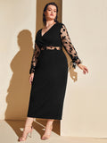 Aovica  Women Plus Size Large Maxi Dresses 2022 Chic Elegant Lace Black Oversized Long Sleeve Evening Party Prom Wedding Clothing