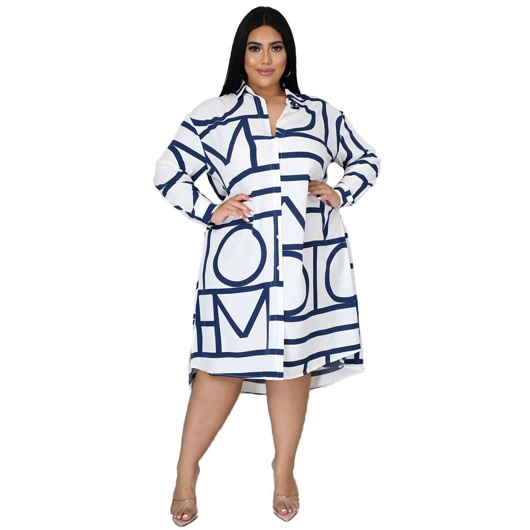 Aovica 3XL 4XL Plus Size Clothes 2023 New Fashion African Shirt Dresses For Women's Clothing Summer Autumn Print Midi Dress Big Size