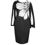 Plus Size Dresses 2023 Autumn Elegant Split Long Sleeve Wedding Party Dress Women Floral Print Black Evening Dress 3XL 4XL 5XL