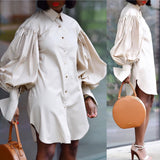 Lantern Sleeve Elegant Shirt White Black  Button Vintage Blouse Turn Down Collar Office Ladies Long Shirt Female Casual 2023