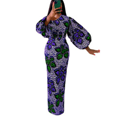 Aovica Women Maxi Dresses Long Lantern Dress Christmas Round Collar Bodycon  Shiny Celebrate Occasion African Robes Birthday Event