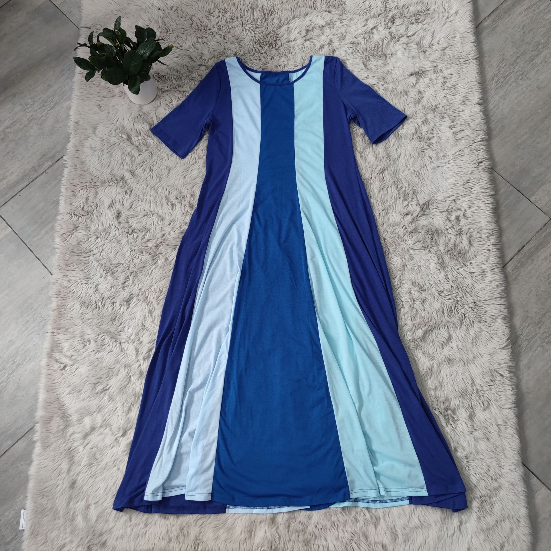 Aovica L-4XL Plus Size Women's Clothing Boho Maxi Dress Ladies Fashion O-Neck Casual Short Sleeve Summer Dress Vestidos Large Size 3XL