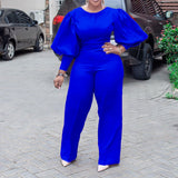 Aovica Dashiki African Jumpsuit For Women Wide Leg Pant Jumpsuits Playsuit  O-Neck Rompers Fashion Blue Streetwear Overalls