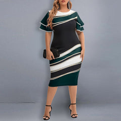 Women's Dress Plus Size Party Dresses For Women 2023 Summer Geometric Print Layered Short Sleeve Elegant Evening Midi Dress 5XL