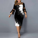 Elegant Floral Printed Plus Size Dress for New Year 2023 Mesh Patchwork Casual Midi Dresses Spring Women Dress Party Club 5XL