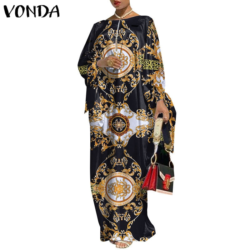 Aovica  Robes Women 2022 Vintage Printed Long Sleeve Dresses Casual Loose Bohemian Vestidos Summer Casual Loose Long Maxi Sundress