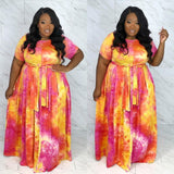 Aovica Skirt Suits Urban Fashion Tie-Dye Swing Skirt 2 Piece Suit 3XL Large Plus Size Women Clothing Two Piece Set Summer