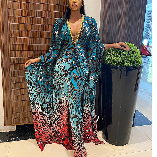 Aovica Summer Chiffon Pants Sets for African Ladies Printed Loose Batwing Sleeve Fashion Elegant Evening Night Party Matching Sets Hot