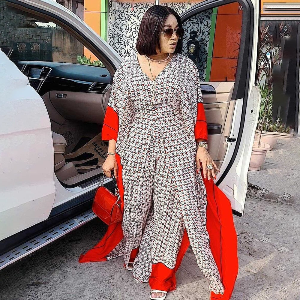 Aovica  2 Piece Set Women Africa Clothes 2023 African Dashiki Print Dress And Pants Suit Plus Size Ankara Boubou Ladies Clothing