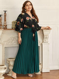 Aovica  2022 Spring Women's Casual Elegant Plus Size Dresses Large Maxi Long Floral Shirt Green Oversized Party Evening Clothing