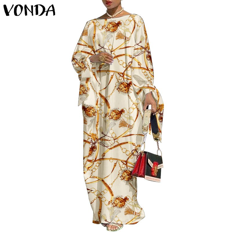 Aovica  Robes Women 2022 Vintage Printed Long Sleeve Dresses Casual Loose Bohemian Vestidos Summer Casual Loose Long Maxi Sundress