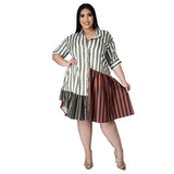 Aovica Plus Size Clothing for Women Dress Wholesale  Fashion Streetwear Patchwork Striped Office Lady Shirts Midi Dresses Dropshipping