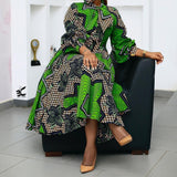 Aovica Polyester African Dresses For Women New Fashion 2023 Autumn Winter Dashiki Africa Style Print Rich Bazin Dashiki Maxi Long Dress