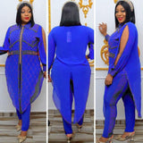 Aovica  African Clothes Women Plus Size 2 Piece Set 2023 Traditional Dashiki Beading Robe Chiffon Tops Pants Suit Ladies Clothing